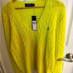 Ralph Lauren Women's V-Neck Sweater in Bright Yellow